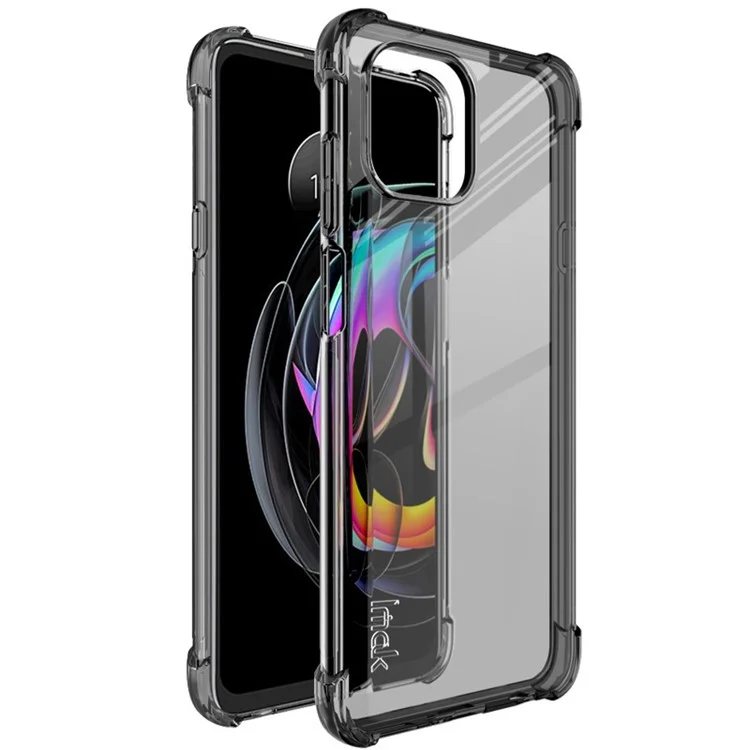 IMAK Shockproof Soft TPU Phone Shell Case with Screen Protector for Motorola Edge 20 Lite - Transparent Black