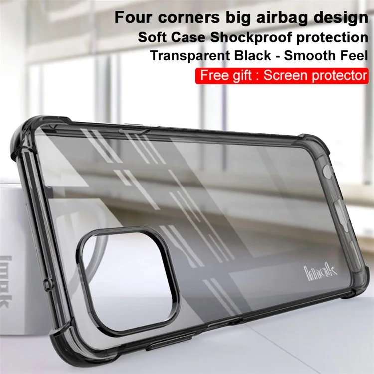 Coque de téléphone en TPU souple antichoc IMAK avec protecteur d'écran pour Motorola Edge 20 Lite - Noir transparent