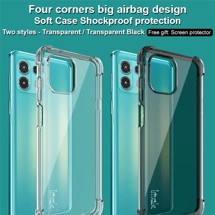 IMAK Stoßdämpfer Soft TPU Phone Shell Hülle Mit Bildschirmschutz Für Motorola Edge 20 Lite - Transparent Schwarz