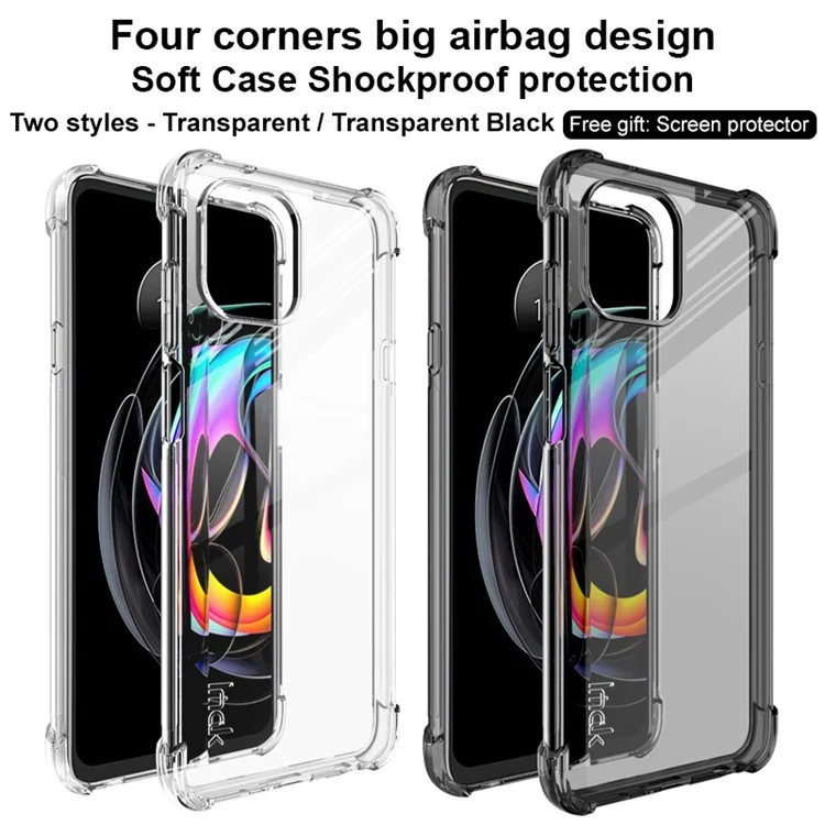 Coque de téléphone en TPU souple antichoc IMAK avec protecteur d'écran pour Motorola Edge 20 Lite - Noir transparent