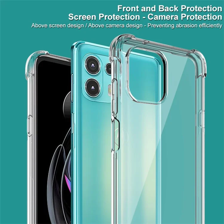 IMAK Shockproof Soft TPU Phone Shell Case with Screen Protector for Motorola Edge 20 Lite - Transparent Black