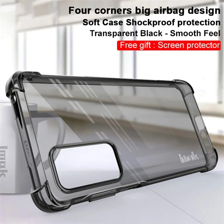 IMAK Cushioned Four Corner Anti Drop TPU Phone Shell Case with Screen Protector for Motorola Edge 20 - Transparent Black