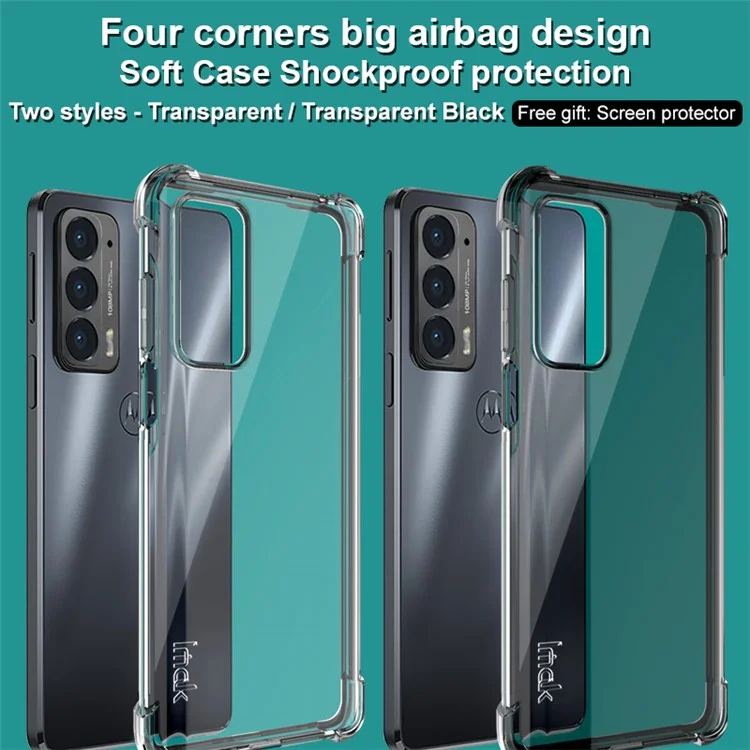 Imak Acolchado a Cuatro Esquina Anti -drop TPU TPU Case de Carcasa Con Protector de Pantalla Para Motorola Edge 20 - Negro Transparente