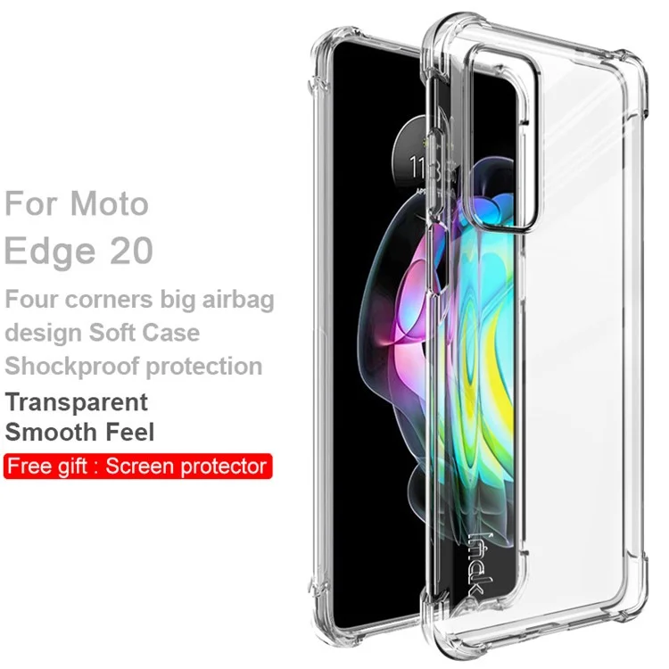 Coque de téléphone IMAK Cushioned Four Corner Anti Drop TPU avec protecteur d'écran pour Motorola Edge 20 - Transparent
