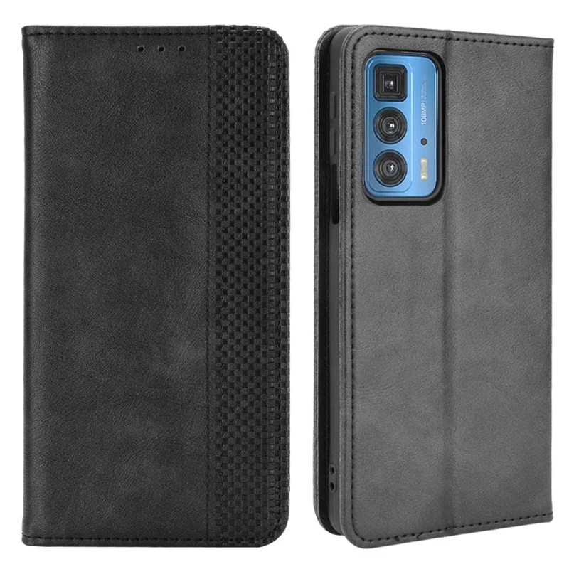 Vintråt stil plånbok ställ auto-absorberande läder mobilskal för Motorola Edge 20 Pro/Edge S Pro - Svart