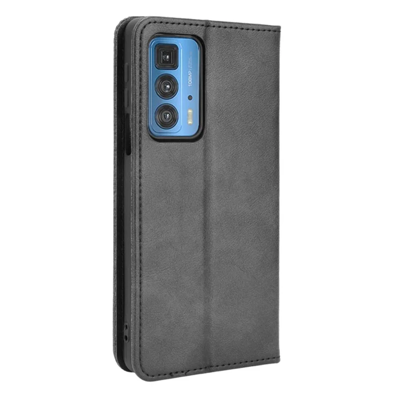 Vintråt stil plånbok ställ auto-absorberande läder mobilskal för Motorola Edge 20 Pro/Edge S Pro - Svart