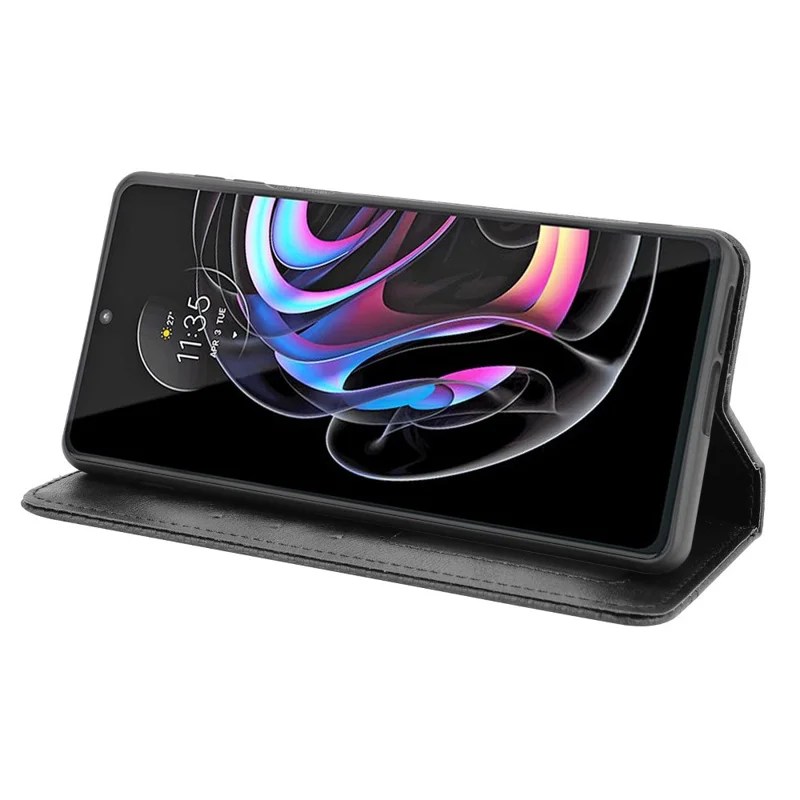 Vintråt stil plånbok ställ auto-absorberande läder mobilskal för Motorola Edge 20 Pro/Edge S Pro - Svart