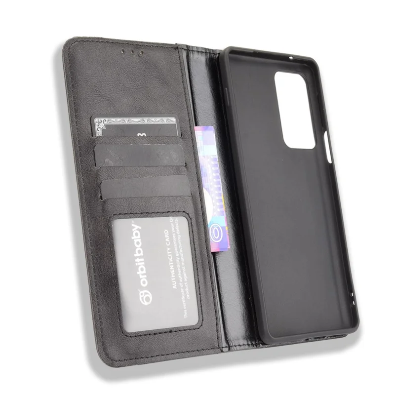 Vintråt stil plånbok ställ auto-absorberande läder mobilskal för Motorola Edge 20 Pro/Edge S Pro - Svart