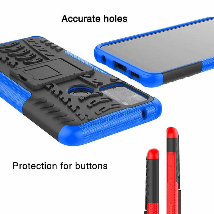 Tire Texture Hybrid Rugged 2-in-1 TPU + PC Combo Dual Layer Shockproof Protective Cover with Kickstand for Motorola Moto G50 - Red