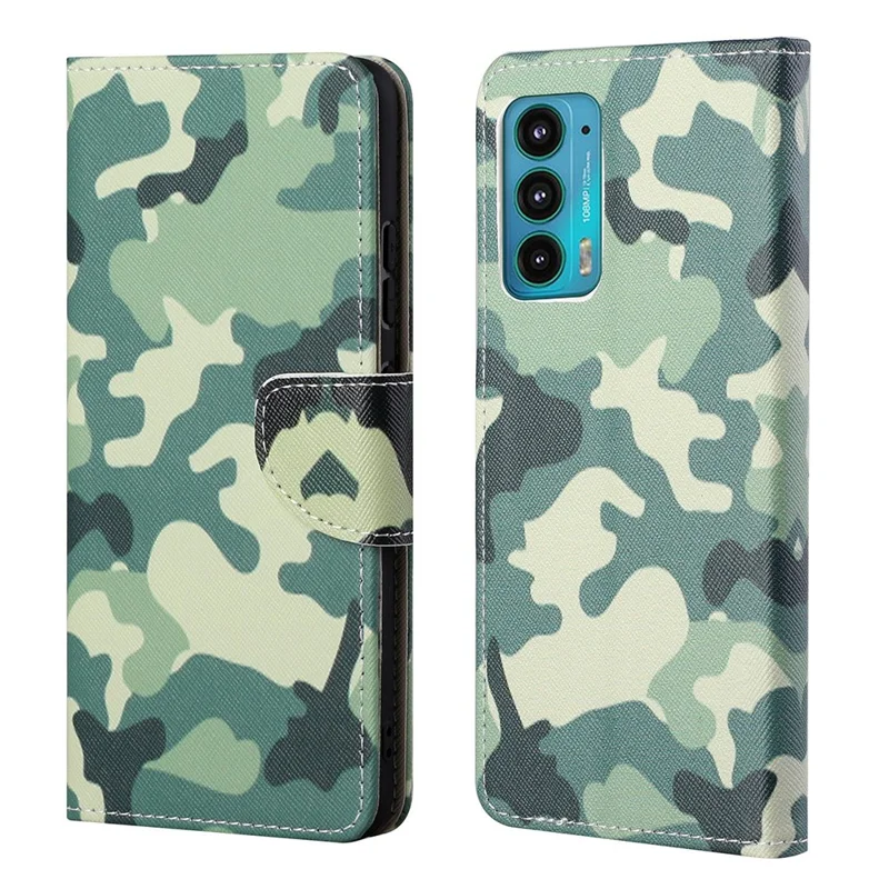 Cross Texture Pattern Printing PU Leather Wallet Stand Flip Case with Magnetic Closure for Motorola Edge 20 - Camouflage