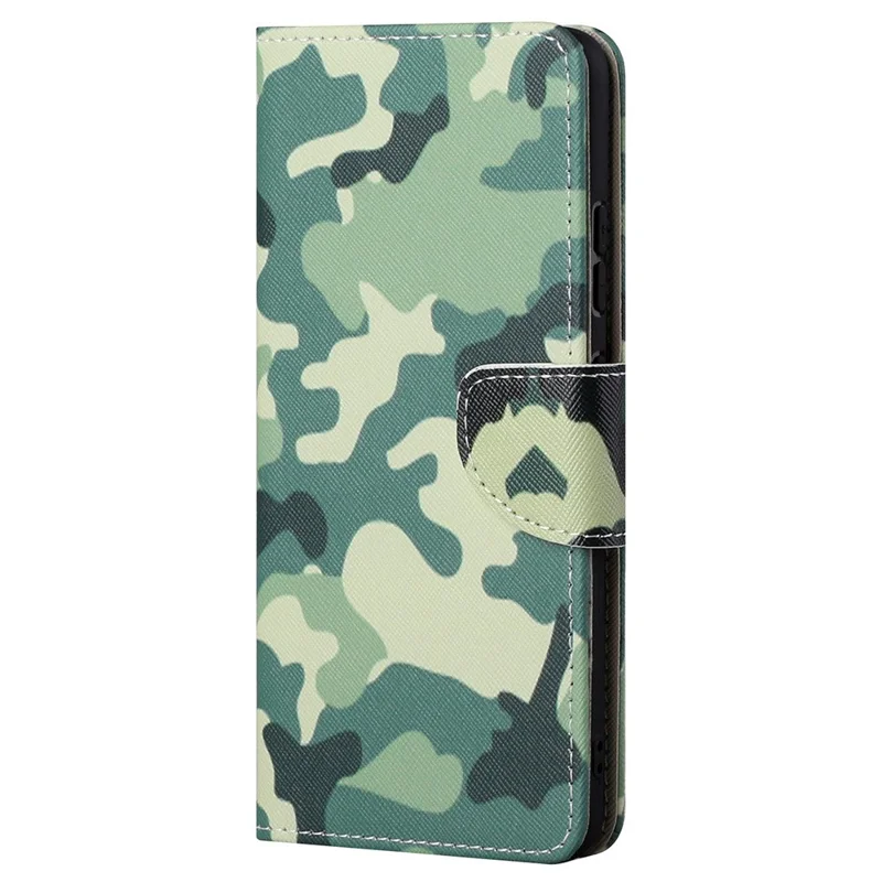 Cross Texture Pattern Printing PU Leather Wallet Stand Flip Case with Magnetic Closure for Motorola Edge 20 - Camouflage