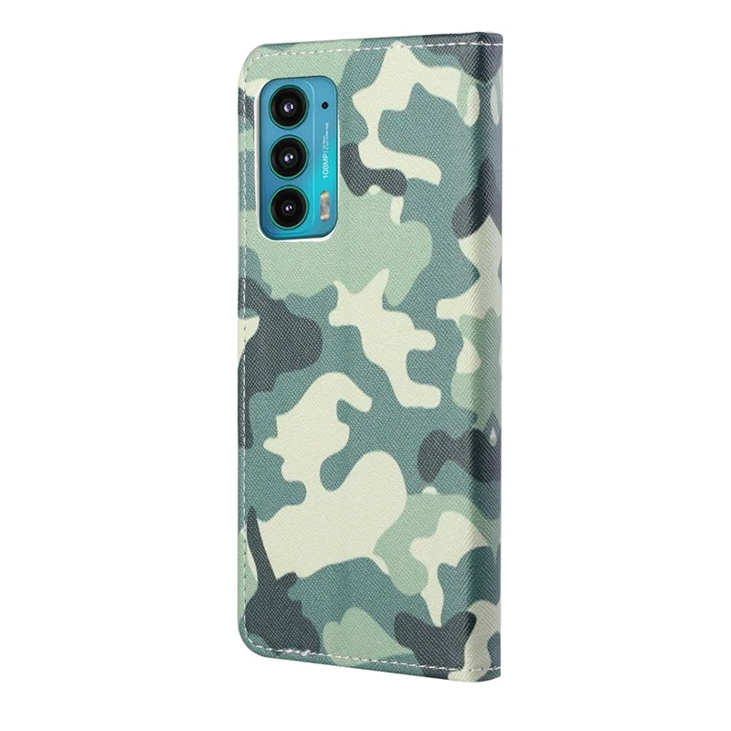 Cross Texture Pattern Printing PU Leather Wallet Stand Flip Case with Magnetic Closure for Motorola Edge 20 - Camouflage