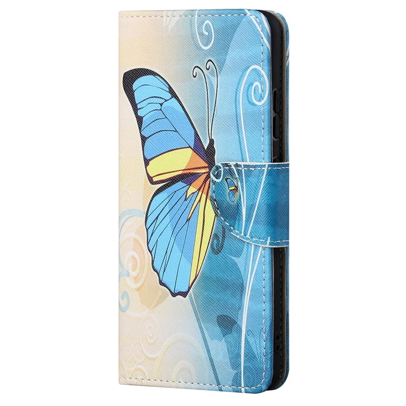 Cross Texture Pattern Printing PU Leather Wallet Stand Flip Case with Magnetic Closure for Motorola Edge 20 - Blue Butterfly