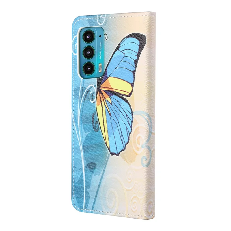 Cross Texture Pattern Printing PU Leather Wallet Stand Flip Case with Magnetic Closure for Motorola Edge 20 - Blue Butterfly