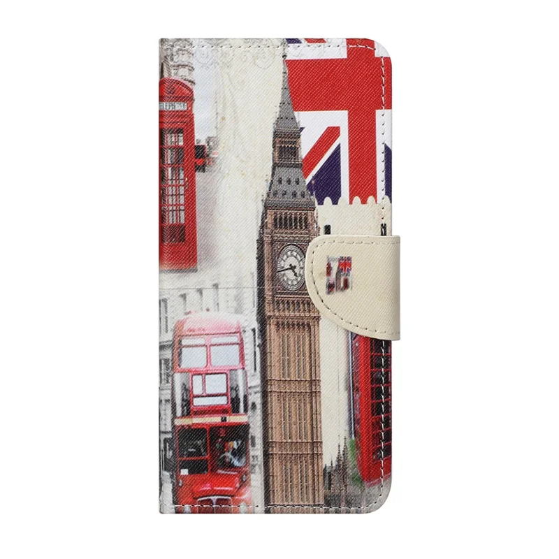 Cross Texture Pattern Printing PU Leather Wallet Stand Flip Case with Magnetic Closure for Motorola Edge 20 - London Style