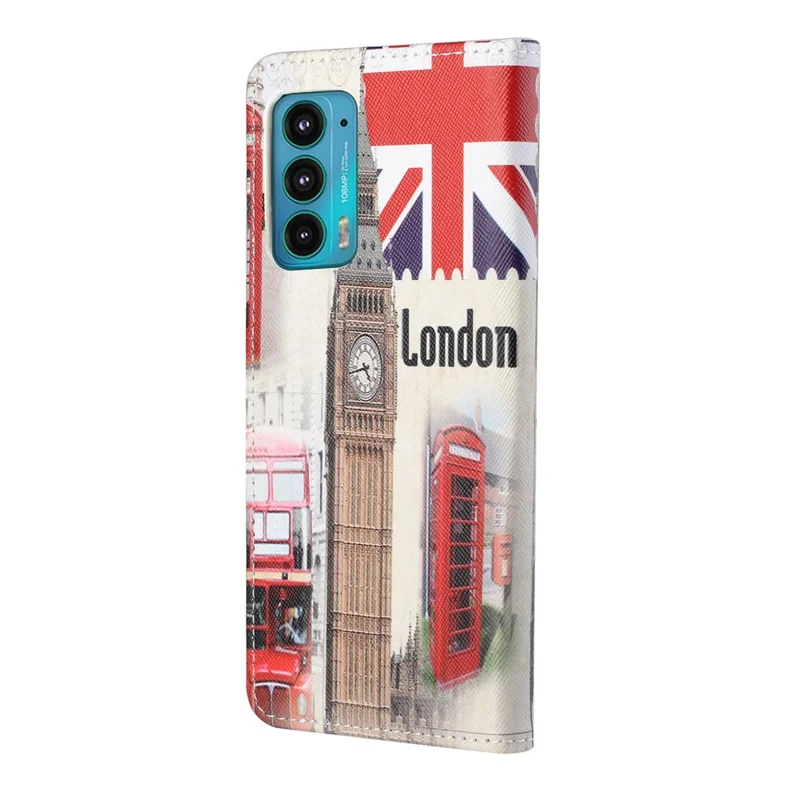 Cross Texture Pattern Printing PU Leather Wallet Stand Flip Case with Magnetic Closure for Motorola Edge 20 - London Style
