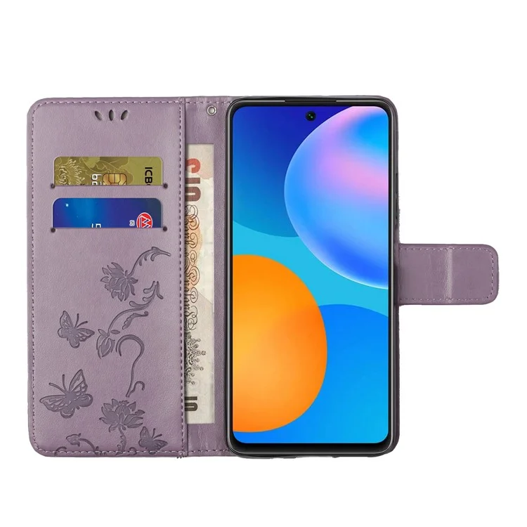 Butterfly Flower Imprinting Leather Cover Phone Standing Shell with Wallet Design for Motorola Edge 20 - Purple