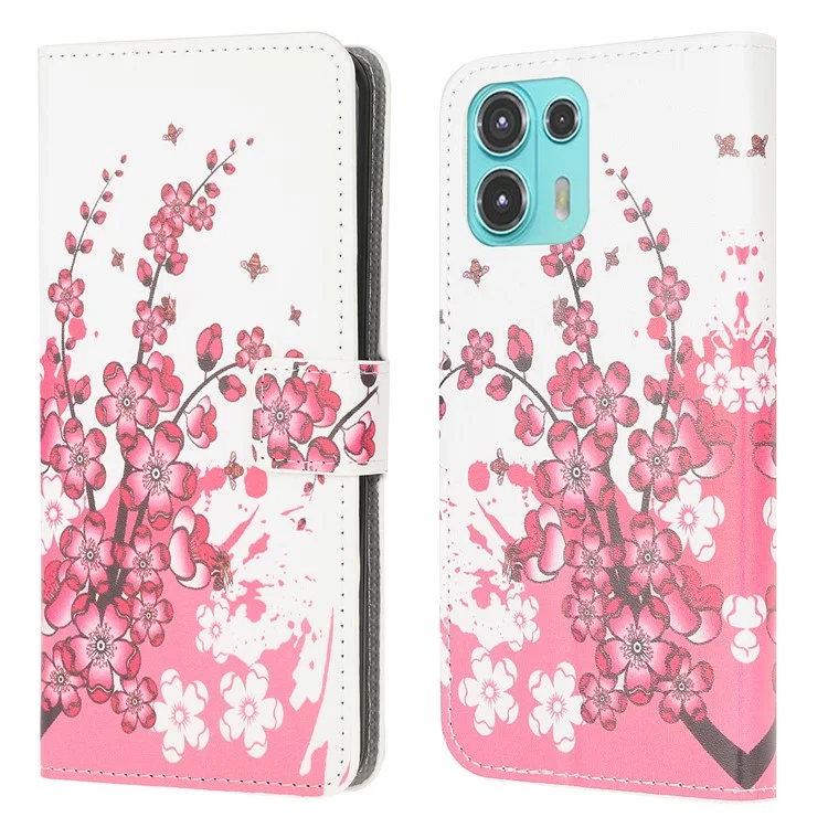 Funda de Cartera con Cierre Magnético y Estampado para Motorola Edge 20 Lite - Flor de Ciruelo