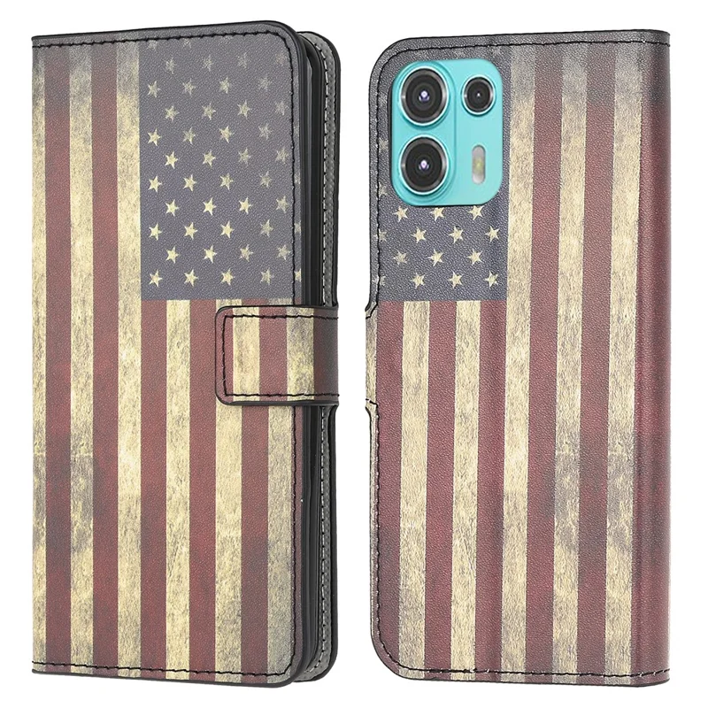 Pattern Printing Magnetic Clasp Leather Wallet Stand Case Cover for Motorola Edge 20 Lite - Flag Element 1