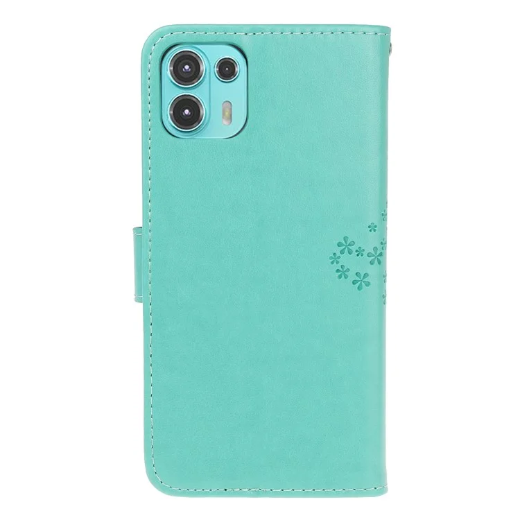 Owl and Tree Pattern Imprinted Wallet Stand Leather Case Shell with Wrist Strap for Motorola Edge 20 Lite - Green
