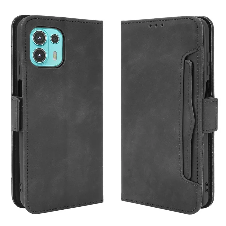 PU Leather Wallet Stand Design Phone Case with Multiple Card Slots for Motorola Edge 20 Lite/Edge 20 Fusion - Black