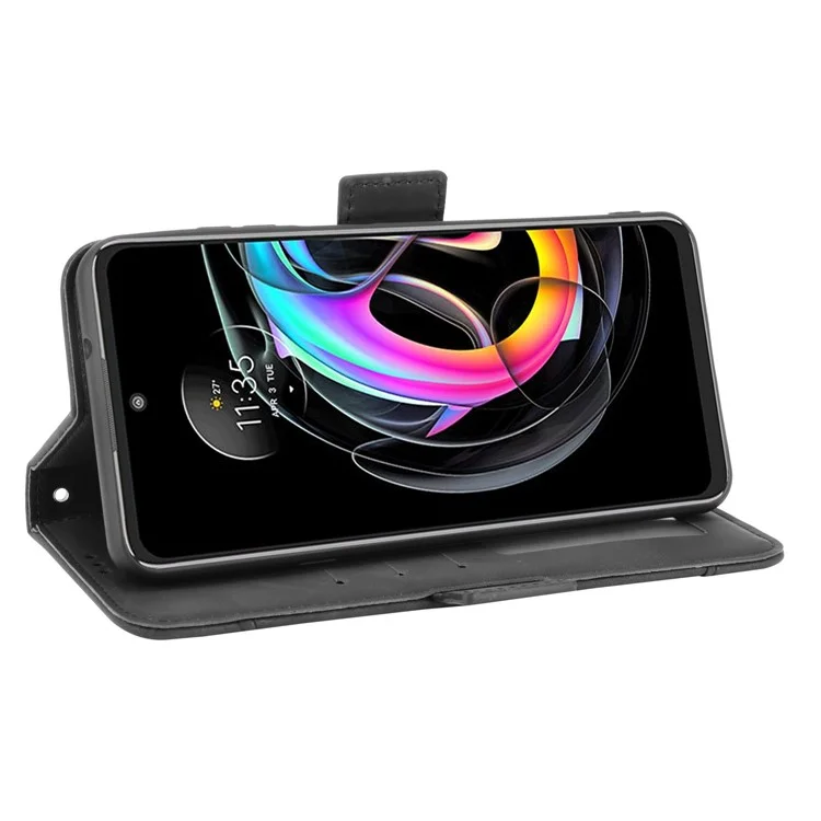 Case de Teléfono de Diseño de Soporte de Billetera de Cuero PU Con Ranuras de Tarjetas Múltiples Para Motorola Edge 20 Lite/Edge 20 Fusion - Negro