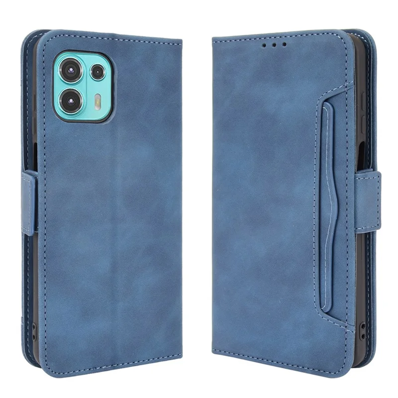 PU Leather Wallet Stand Design Phone Case with Multiple Card Slots for Motorola Edge 20 Lite/Edge 20 Fusion - Blue