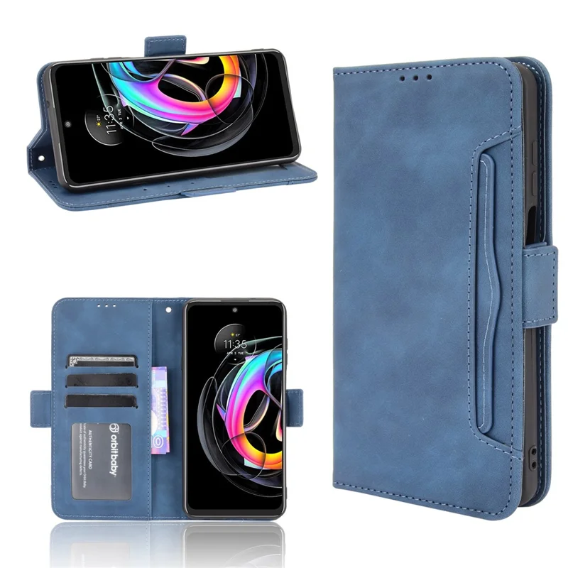 PU Leather Wallet Stand Design Phone Case with Multiple Card Slots for Motorola Edge 20 Lite/Edge 20 Fusion - Blue