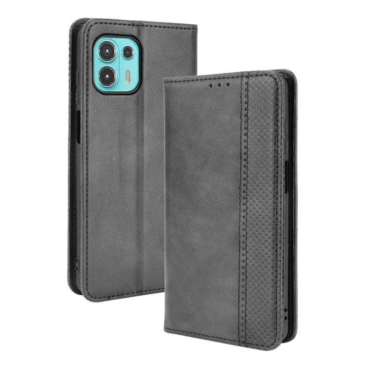 Funda protectora de cuero con estilo vintage y absorción automática, anticaídas, con soporte para Motorola Edge 20 Lite/Edge 20 Fusion - Negro