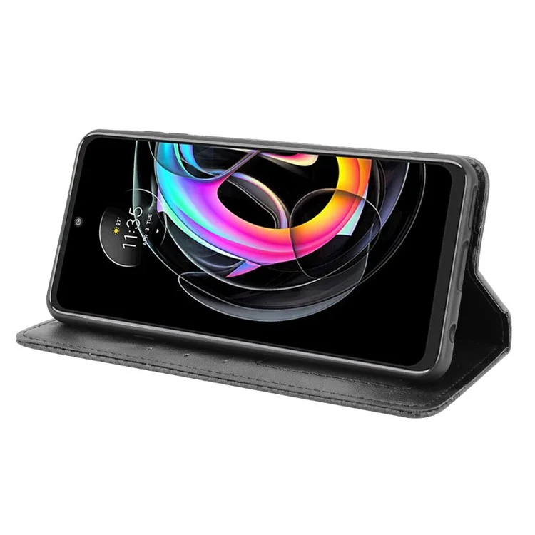 Funda protectora de cuero con estilo vintage y absorción automática, anticaídas, con soporte para Motorola Edge 20 Lite/Edge 20 Fusion - Negro