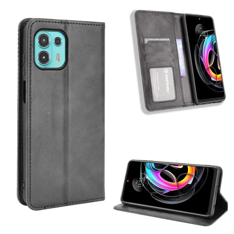 Funda protectora de cuero con estilo vintage y absorción automática, anticaídas, con soporte para Motorola Edge 20 Lite/Edge 20 Fusion - Negro