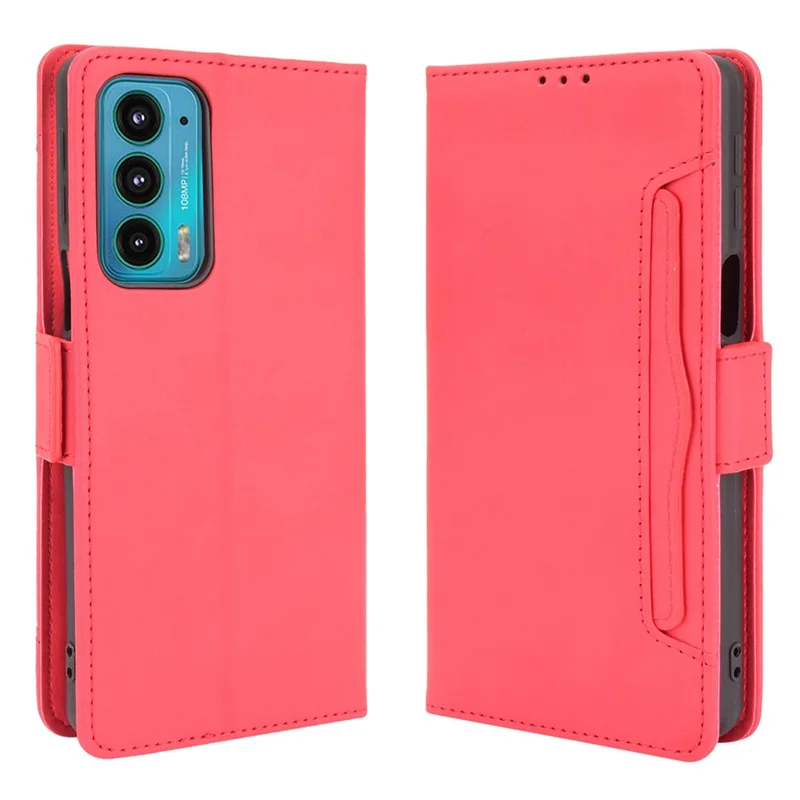 PU Leather Anti-Drop Multiple Card Slots Wallet Design Phone Cover with Stand for Motorola Edge 20 /Edge Lite Luxury Edition - Red