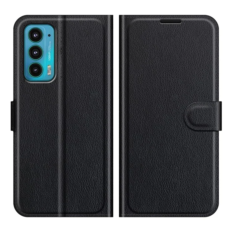 Wallet Design Folio Flip Litchi Texture Protective Soft PU Leather Phone Case with Stand for Motorola Edge 20 - Black