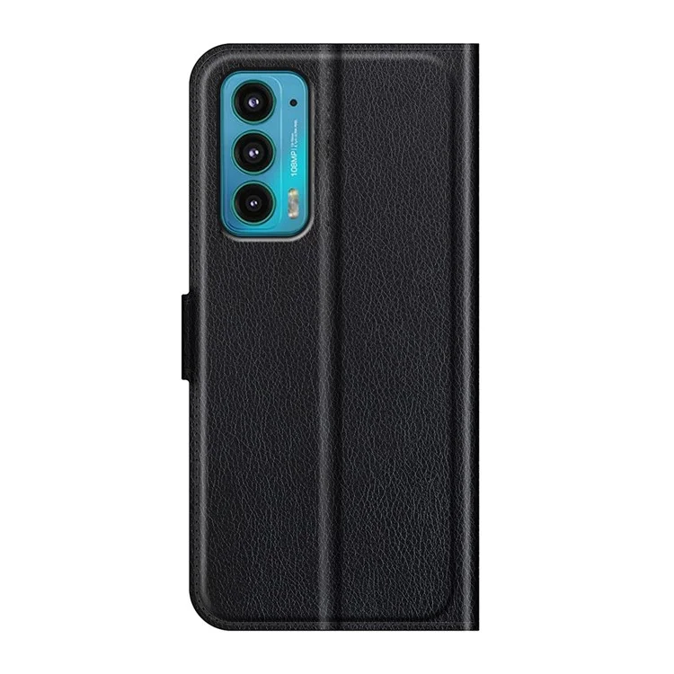 Wallet Design Folio Flip Litchi Texture Protective Soft PU Leather Phone Case with Stand for Motorola Edge 20 - Black