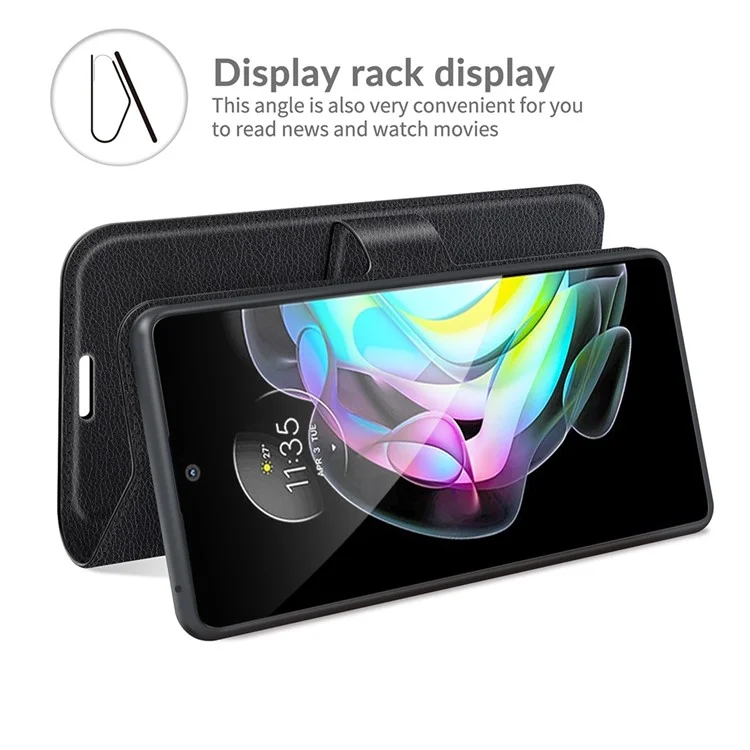 Wallet Design Folio Flip Litchi Texture Protective Soft PU Leather Phone Case with Stand for Motorola Edge 20 - Black