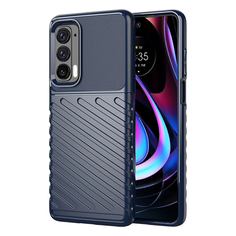 Serie Tuono Tessuto Twill Antiscivolo Aumenta la Presa Morbida Custodia Protettiva TPU per Motorola Edge (2021) - Blu 