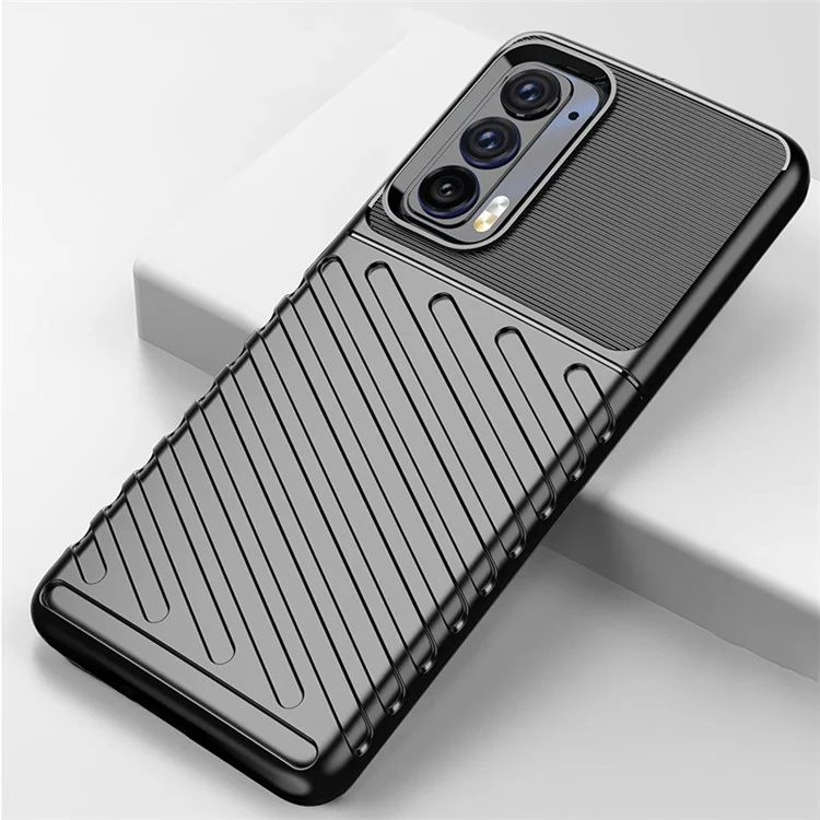 Serie Tuono Tessuto Twill Antiscivolo Aumenta la Presa Morbida Custodia Protettiva TPU per Motorola Edge (2021) - Blu 