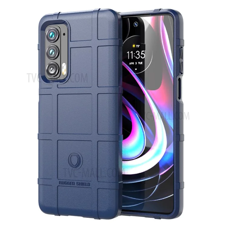 Custodia protettiva antigraffio e antiurto, con texture a griglia quadrata morbida in TPU rinforzata per Motorola Edge (2021) - Blu