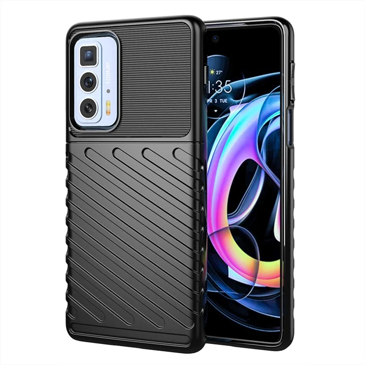 Boîtier de protection pour téléphone portable Motorola Edge 20 Pro/S Pro, série Thunder, texture sergé TPU, renforcé et résistant aux chocs - Noir