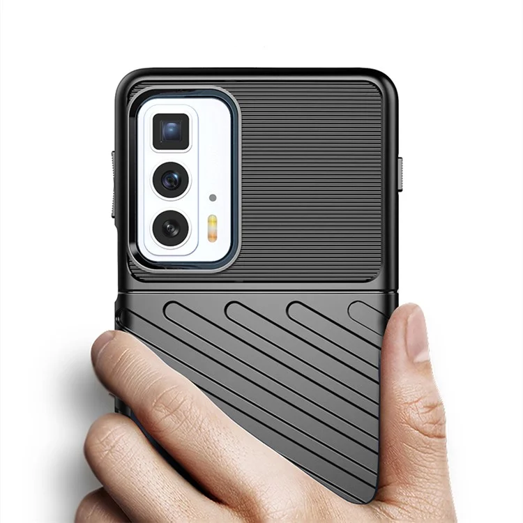 Boîtier de protection pour téléphone portable Motorola Edge 20 Pro/S Pro, série Thunder, texture sergé TPU, renforcé et résistant aux chocs - Noir