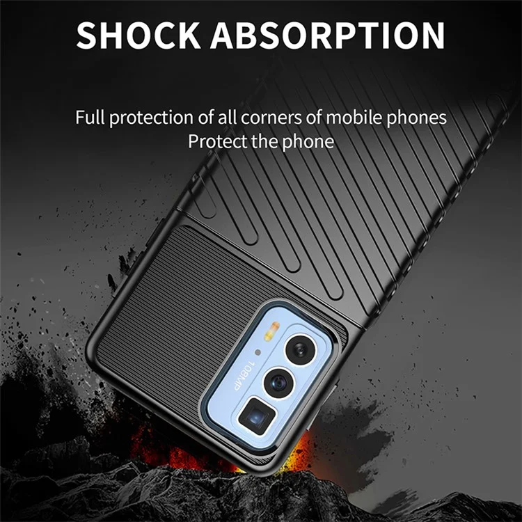 Boîtier de protection pour téléphone portable Motorola Edge 20 Pro/S Pro, série Thunder, texture sergé TPU, renforcé et résistant aux chocs - Noir