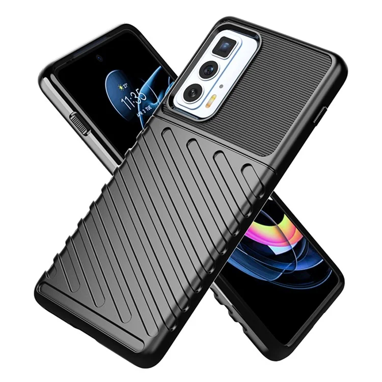 Boîtier de protection pour téléphone portable Motorola Edge 20 Pro/S Pro, série Thunder, texture sergé TPU, renforcé et résistant aux chocs - Noir