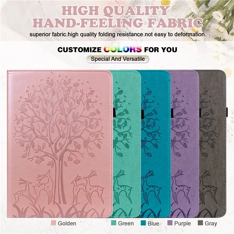 Imprint Tree and Deer Pattern Elastic Strap Closure Leather Stand Tablet Cover for Lenovo Tab M10 HD (TB-X505L/TB-X505F)/M10 (TB-X605L/TB-X605F)/Tab P10 (TB-X705F TB-X705L) - Rose Gold