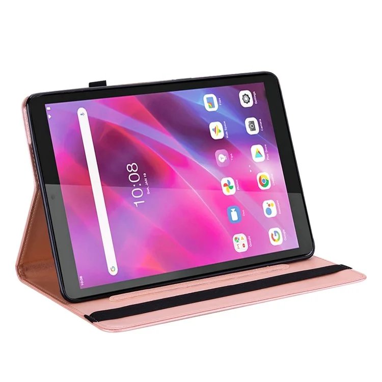 Treça de Impressão e Padrão de Tira Elástica de Tira Elástica Tampa do Tablet Stand Para Lenovo Tab M10 HD (TB-X505L/TB-X505F)/M10 (tb-x605l/tb-x605f)/tab P10 (TB-X705F TB-X705L) - Rosa Ouro