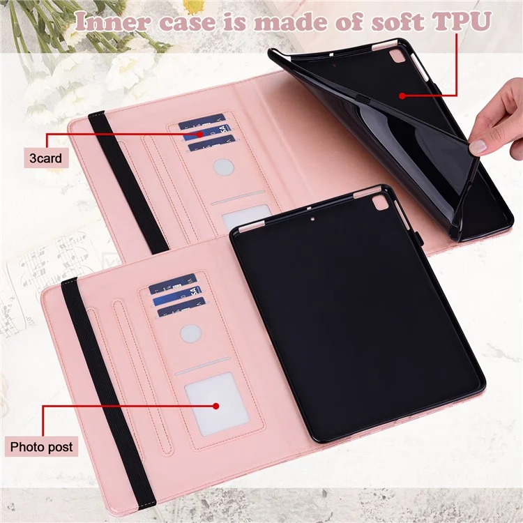 Impronta Tree e Deer Pattern Elastic Closure Cround Coperchio Per Supporto Per Lenovo M10 HD (TB-X505L/TB-X505F)/M10 (TB-X605L/TB-X605F)/Tab P10 (TB-X705F TB-X705L) - Oro Rosa