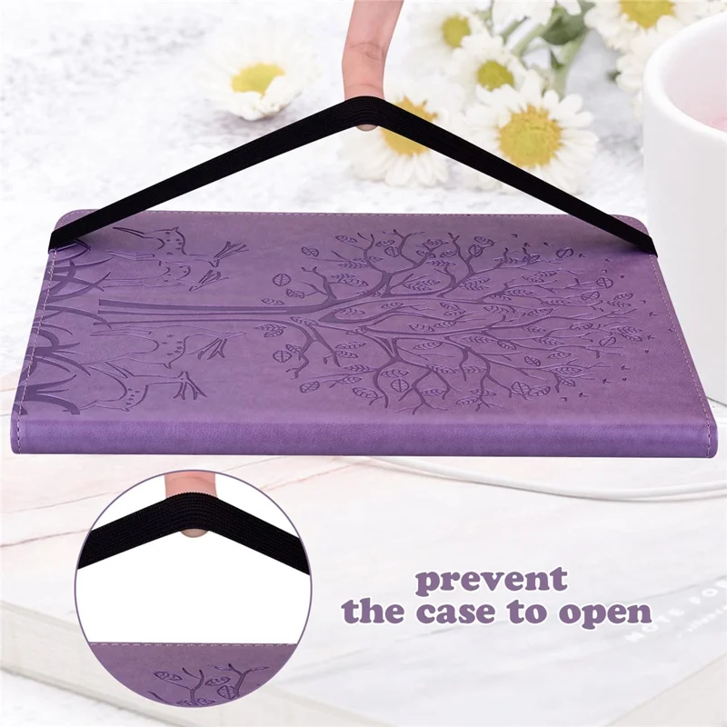 Imprint Tree and Deer Pattern Elastic Strap Closure Leather Stand Tablet Cover for Lenovo Tab M10 HD (TB-X505L/TB-X505F)/M10 (TB-X605L/TB-X605F)/Tab P10 (TB-X705F TB-X705L) - Purple