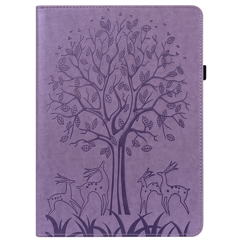 Imprint Tree and Deer Pattern Elastic Strap Closure Leather Stand Tablet Cover for Lenovo Tab M10 HD (TB-X505L/TB-X505F)/M10 (TB-X605L/TB-X605F)/Tab P10 (TB-X705F TB-X705L) - Purple