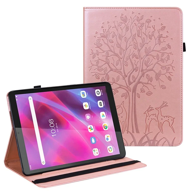 Treça de Impressão e Padrão de Veado Tampa de Tampa de Couro Para Toda a Proteção Para a Tab Lenovo P11/P11 5G - Rosa Ouro