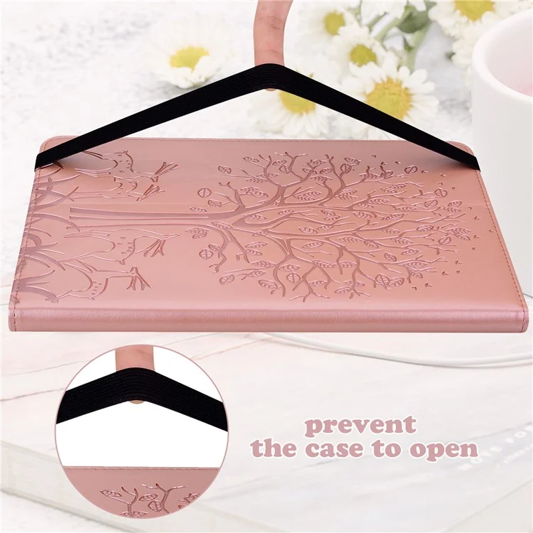 Imprint Tree and Deer Pattern All-Protection Leather Stand Tablet Cover for Lenovo Tab P11 TB-J606F / Tab P11 5G - Rose Gold