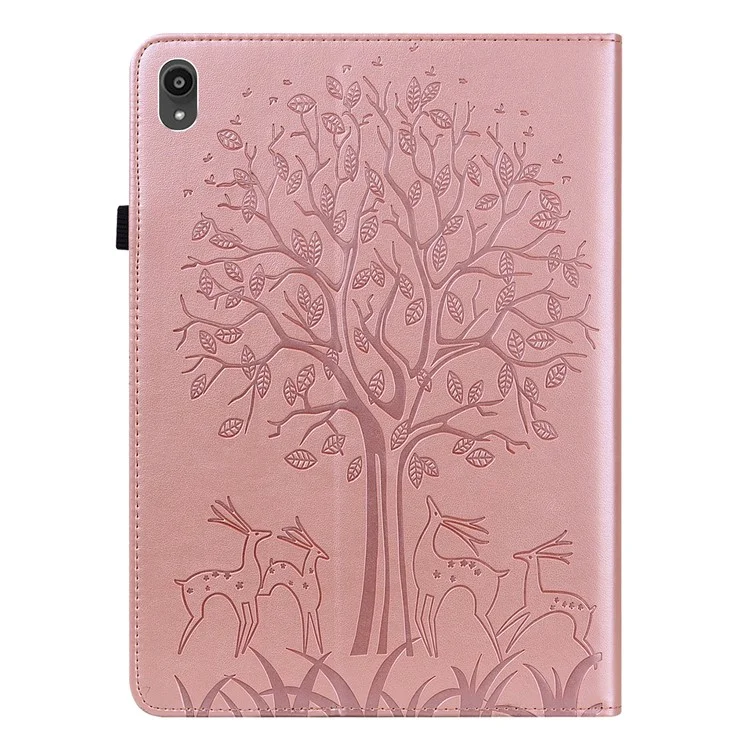 Imprint Tree and Deer Pattern All-Protection Leather Stand Tablet Cover for Lenovo Tab P11 TB-J606F / Tab P11 5G - Rose Gold